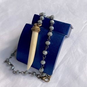 Fauceted Bead Necklace with Bone Look Pendant